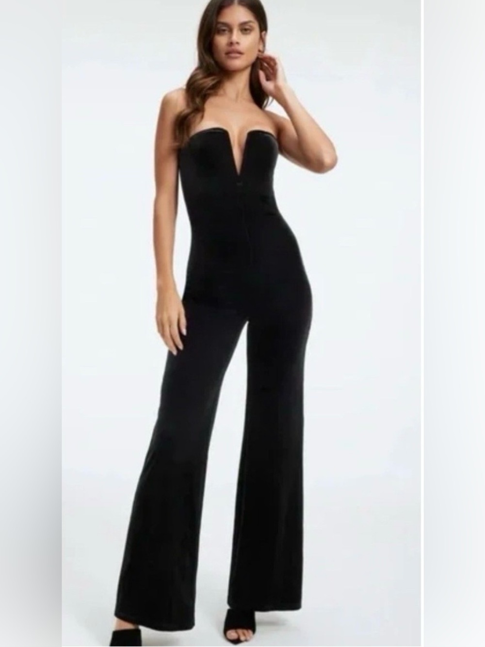 Good American Fit for Success Strapless Velvet Jumpsuit NWT Size 3 (Large)